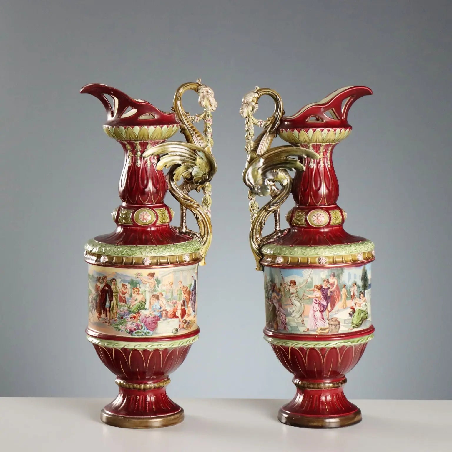 Antique Pourers Jugendstil Multicoloured Ceramic XIX Century