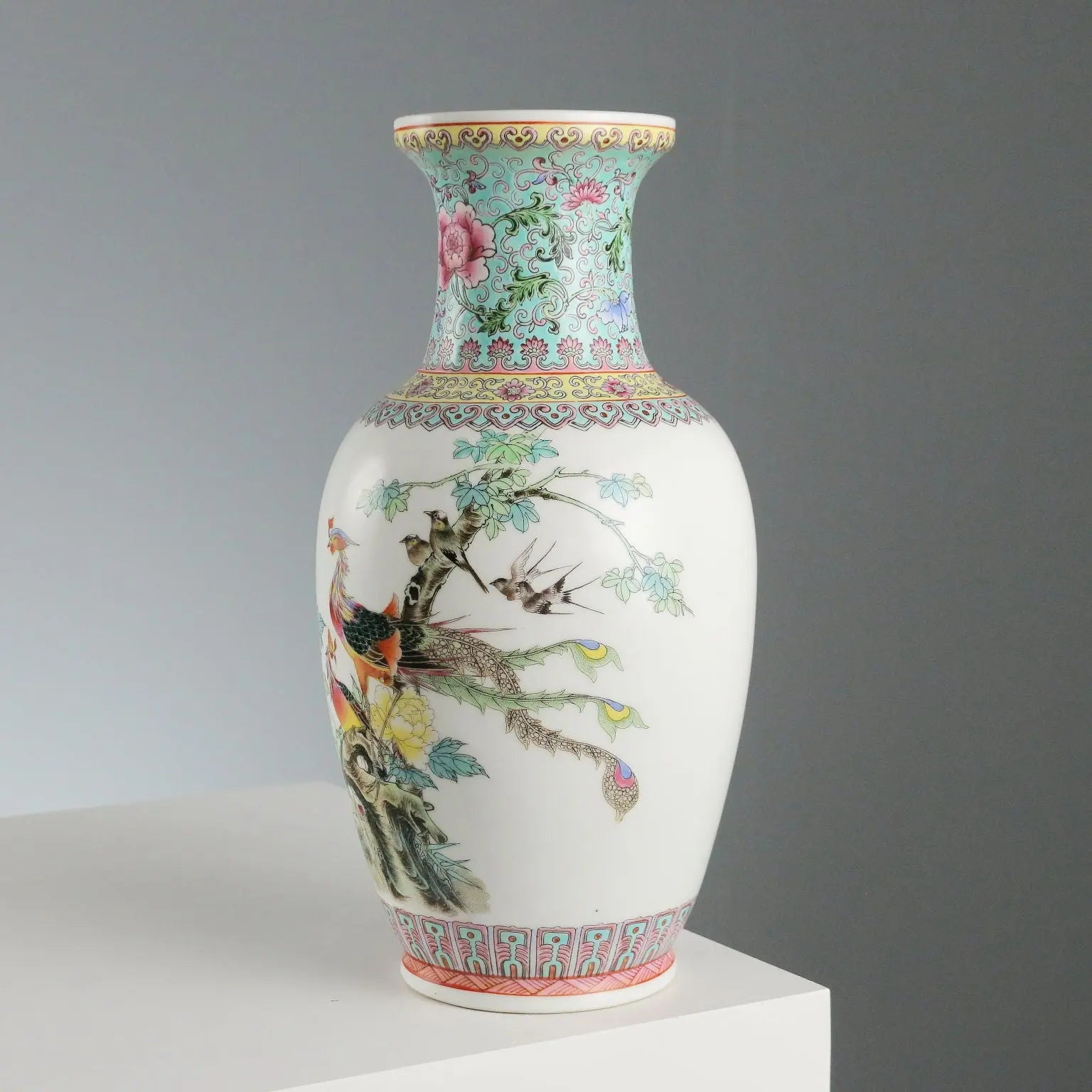Antique Vase Chinese Porcelain Birds Goose Italy XX Century