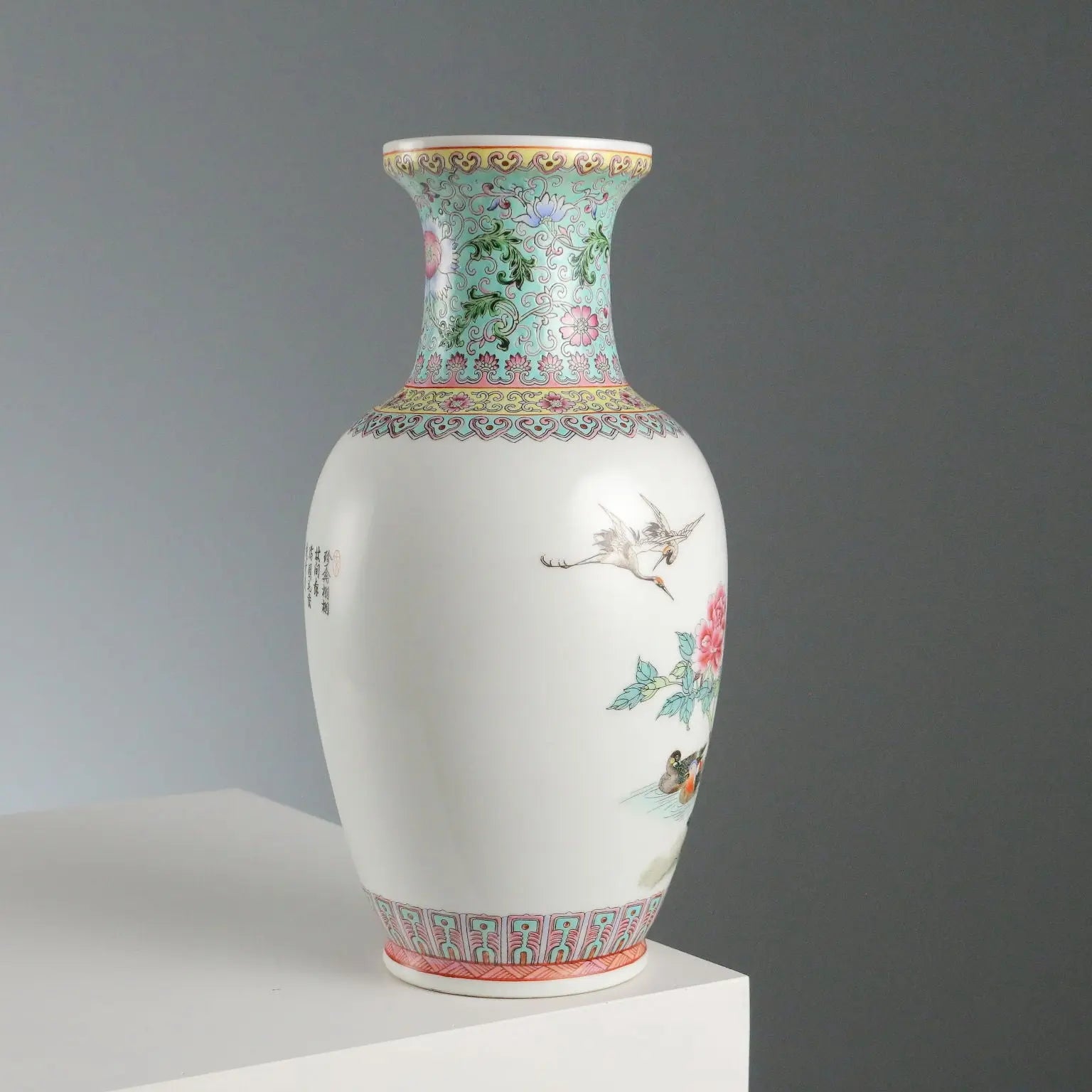 Antique Vase Chinese Porcelain Birds Goose Italy XX Century