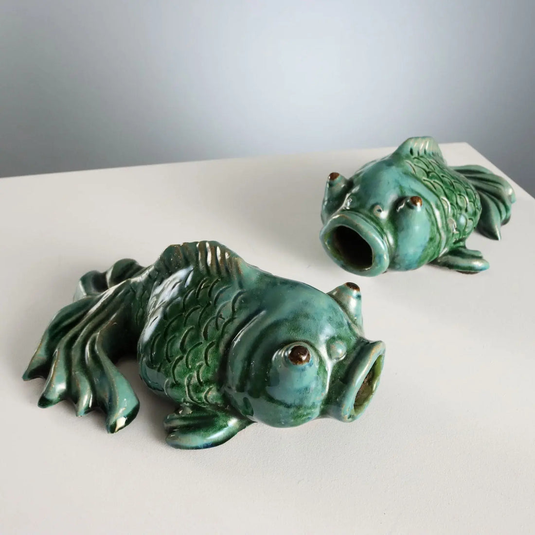 Glazed Ceramic Koi Carp Fish Vintage Asia 1960s-1970s
