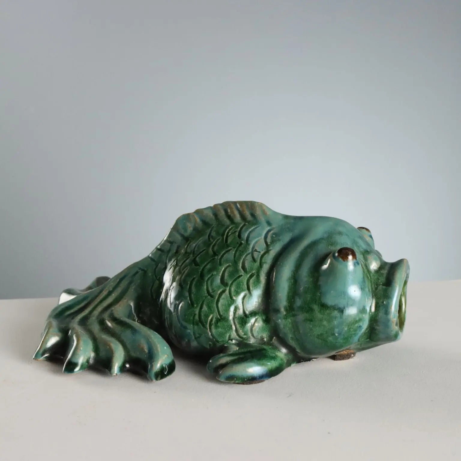 Glazed Ceramic Koi Carp Fish Vintage Asia 1960s-1970s