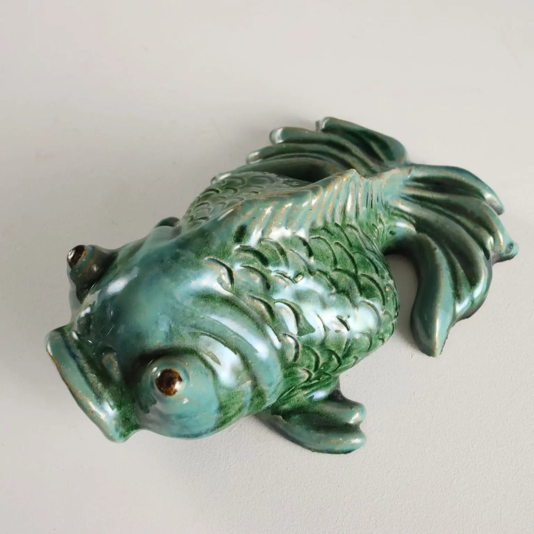 Glazed Ceramic Koi Carp Fish Vintage Asia 1960s-1970s