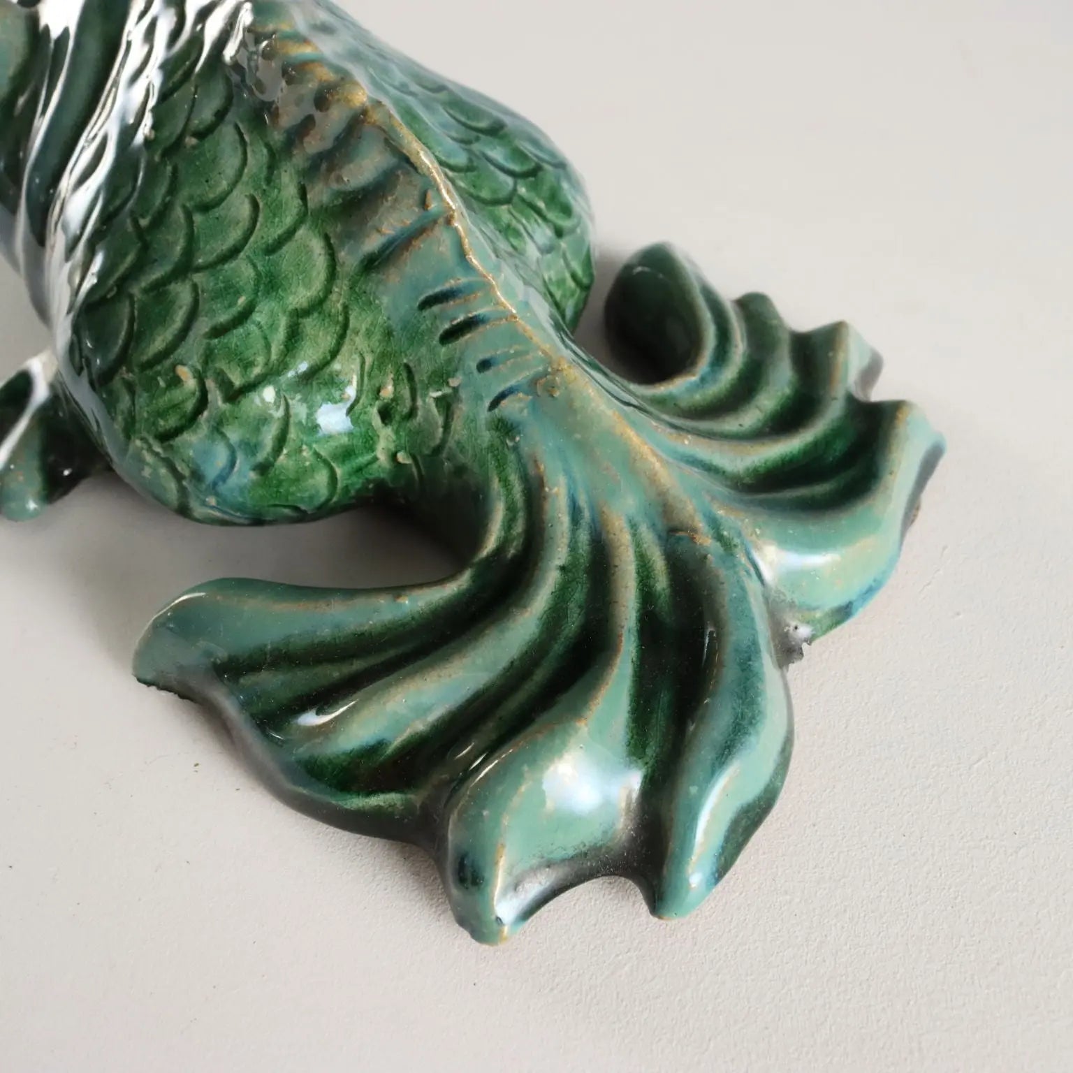 Glazed Ceramic Koi Carp Fish Vintage Asia 1960s-1970s
