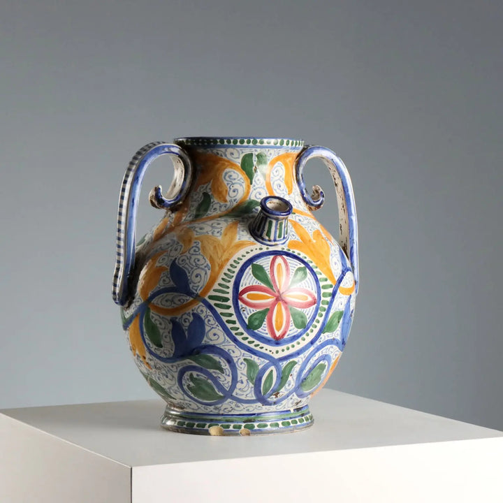 Antique Amphora Hand-Painted Majolica Italy XX Century