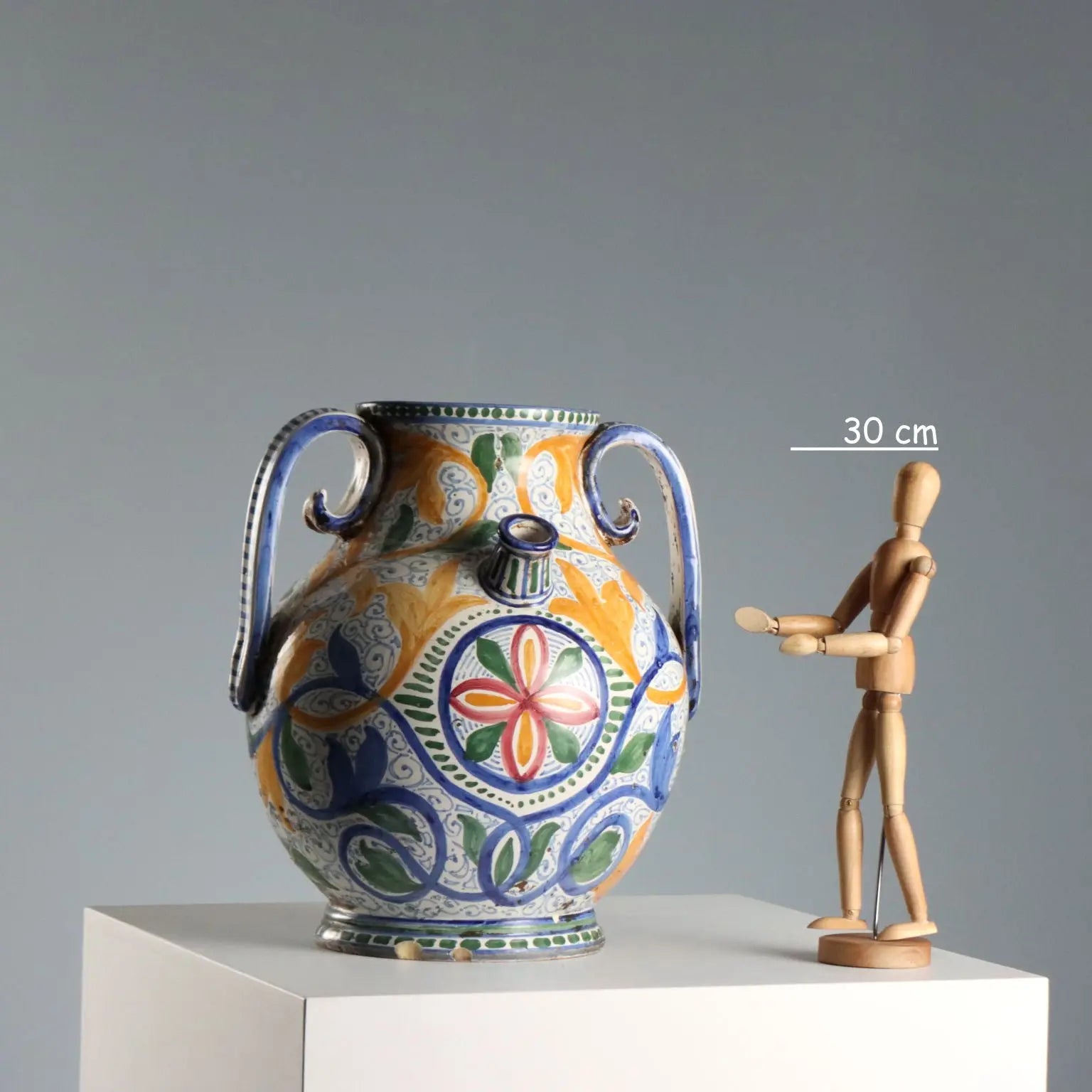 Antique Amphora Hand-Painted Majolica Italy XX Century