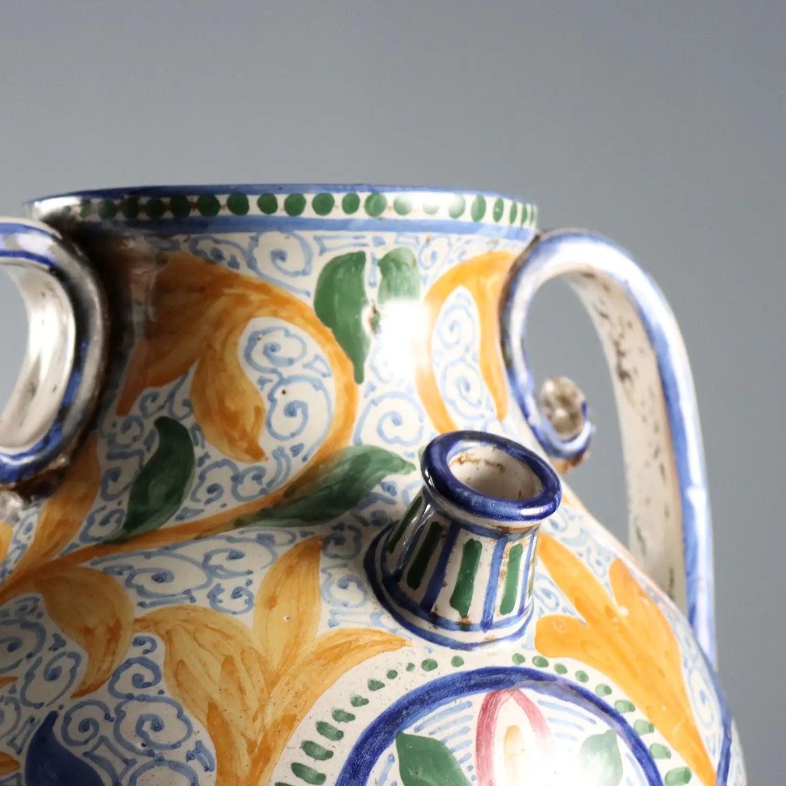 Antique Amphora Hand-Painted Majolica Italy XX Century