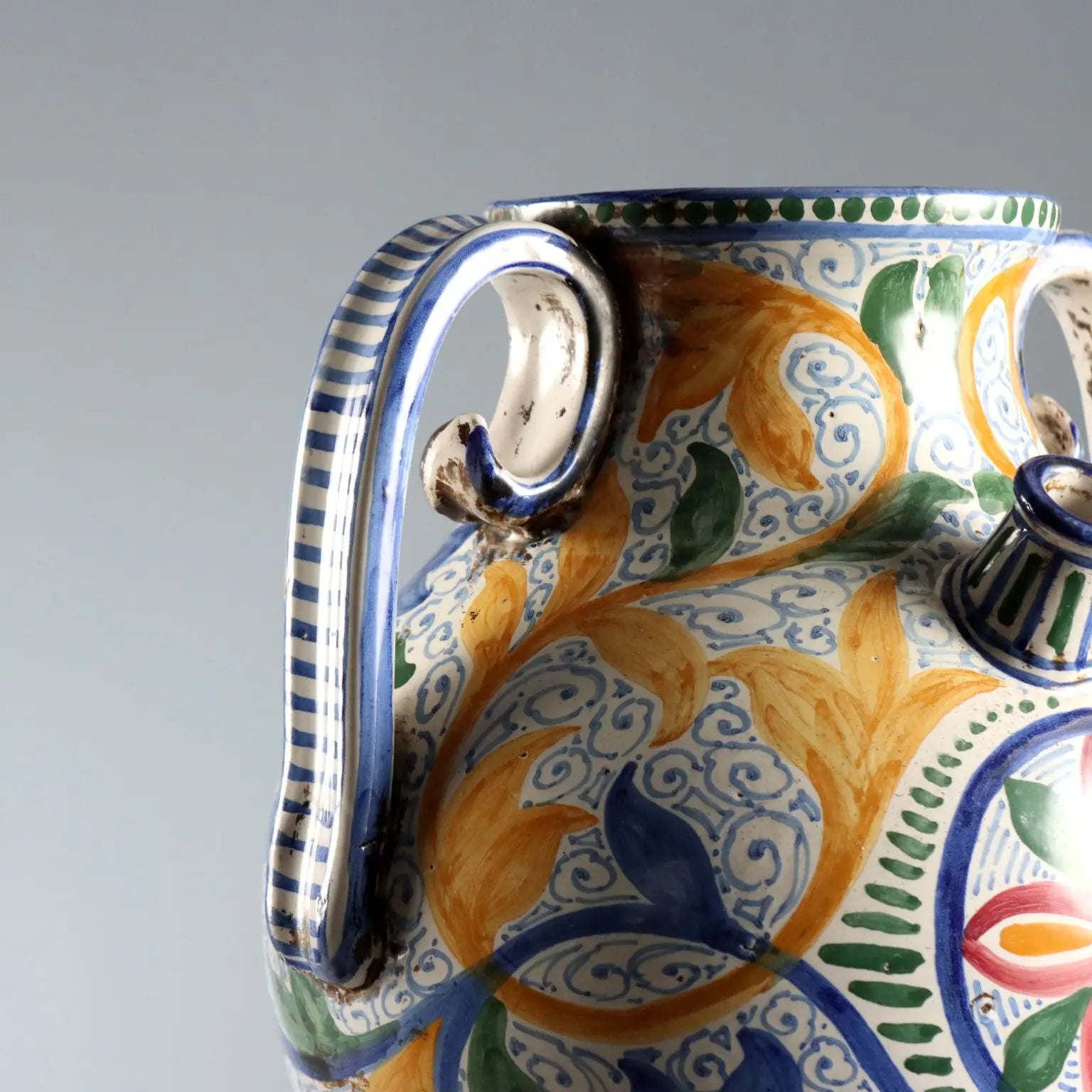 Antique Amphora Hand-Painted Majolica Italy XX Century