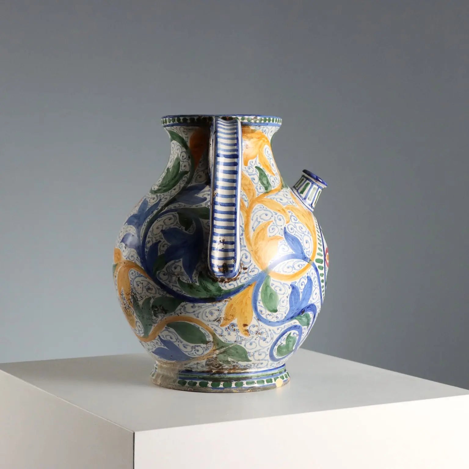 Antique Amphora Hand-Painted Majolica Italy XX Century