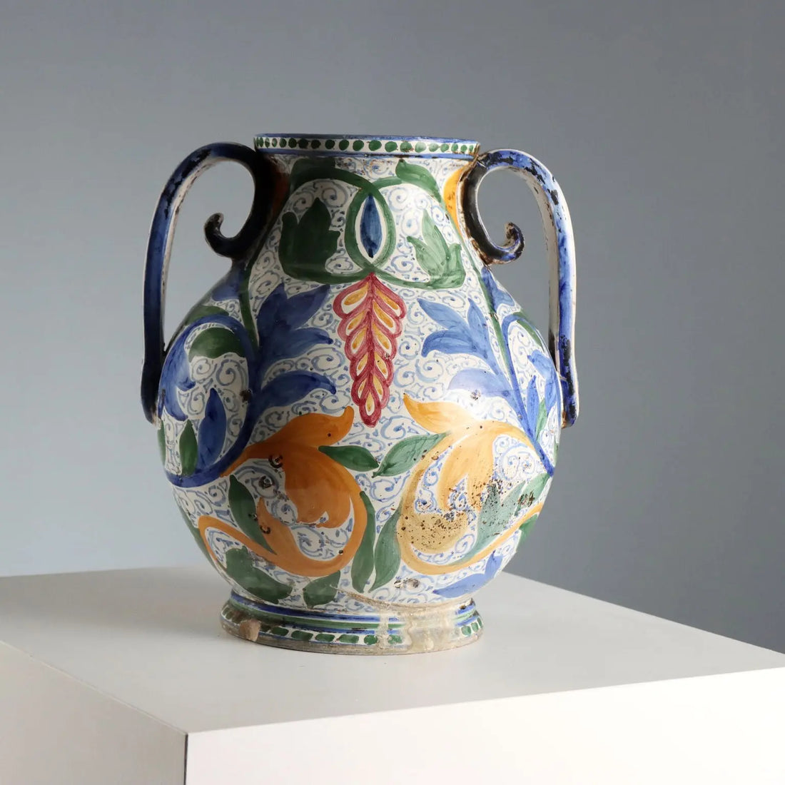 Antique Amphora Hand-Painted Majolica Italy XX Century
