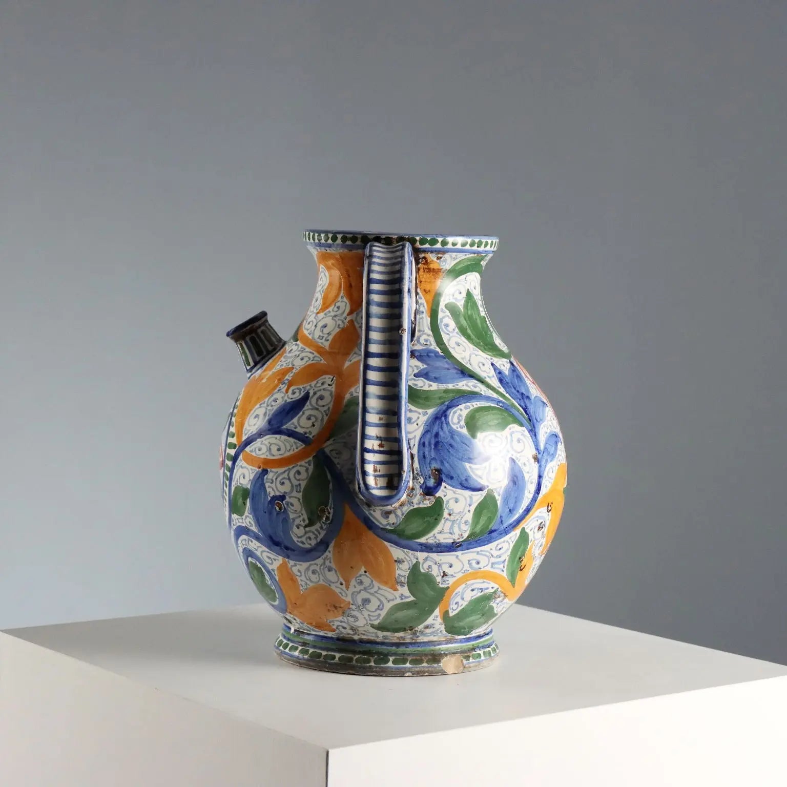 Antique Amphora Hand-Painted Majolica Italy XX Century