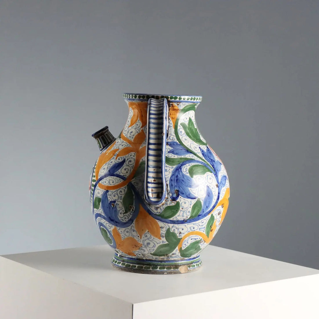 Antique Amphora Hand-Painted Majolica Italy XX Century