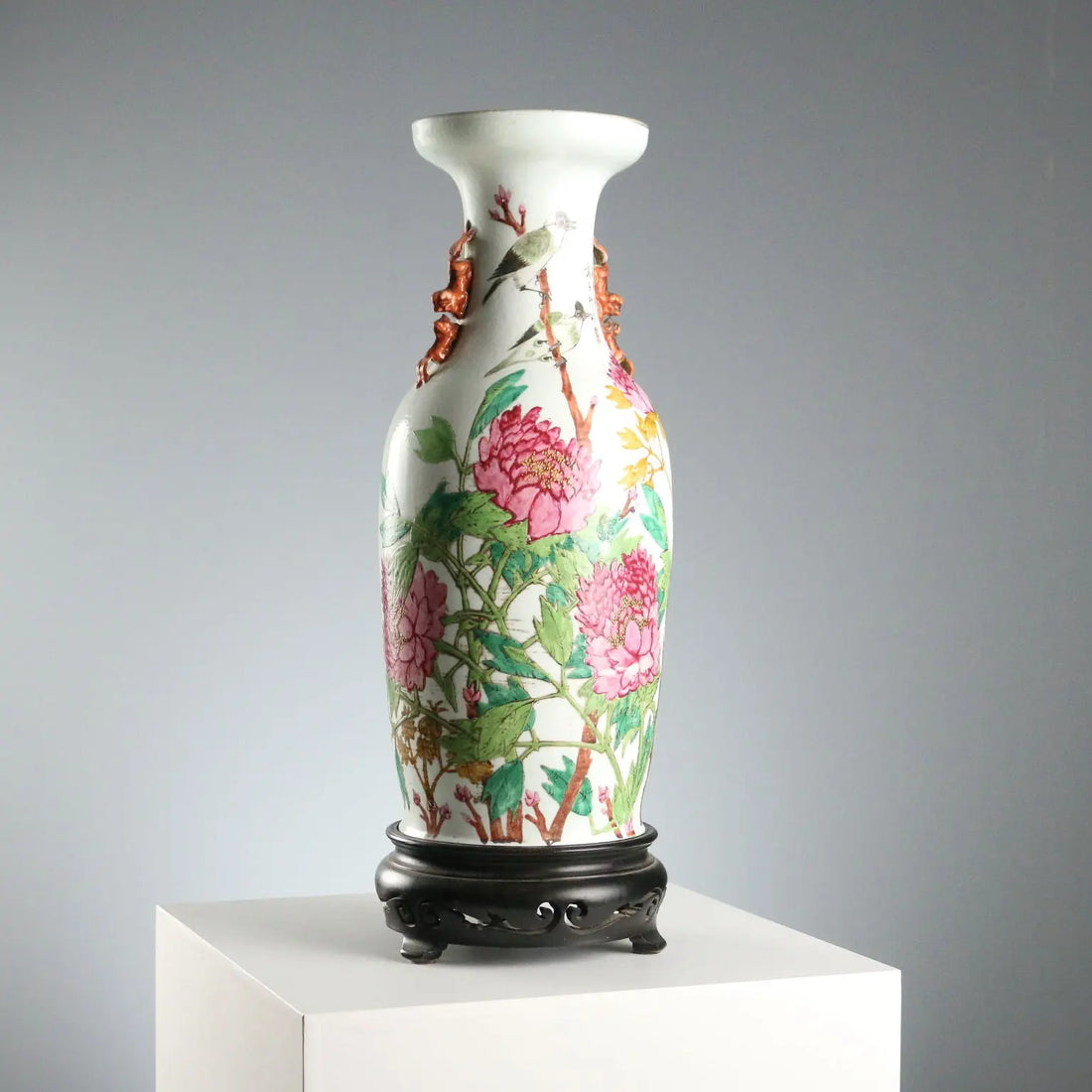 Antique Baluster Shaped Vase Porcelain Wood China XX Century