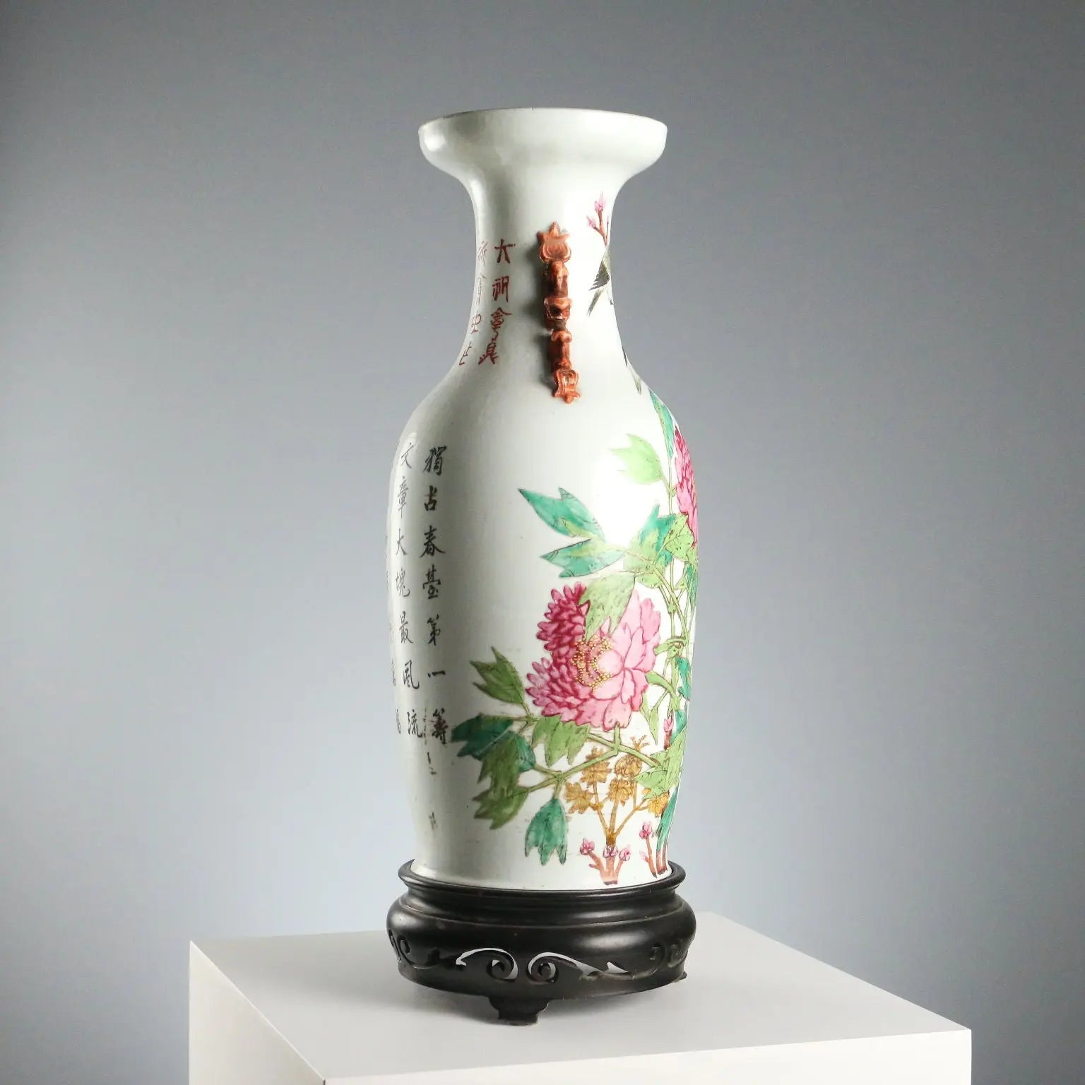 Antique Baluster Shaped Vase Porcelain Wood China XX Century