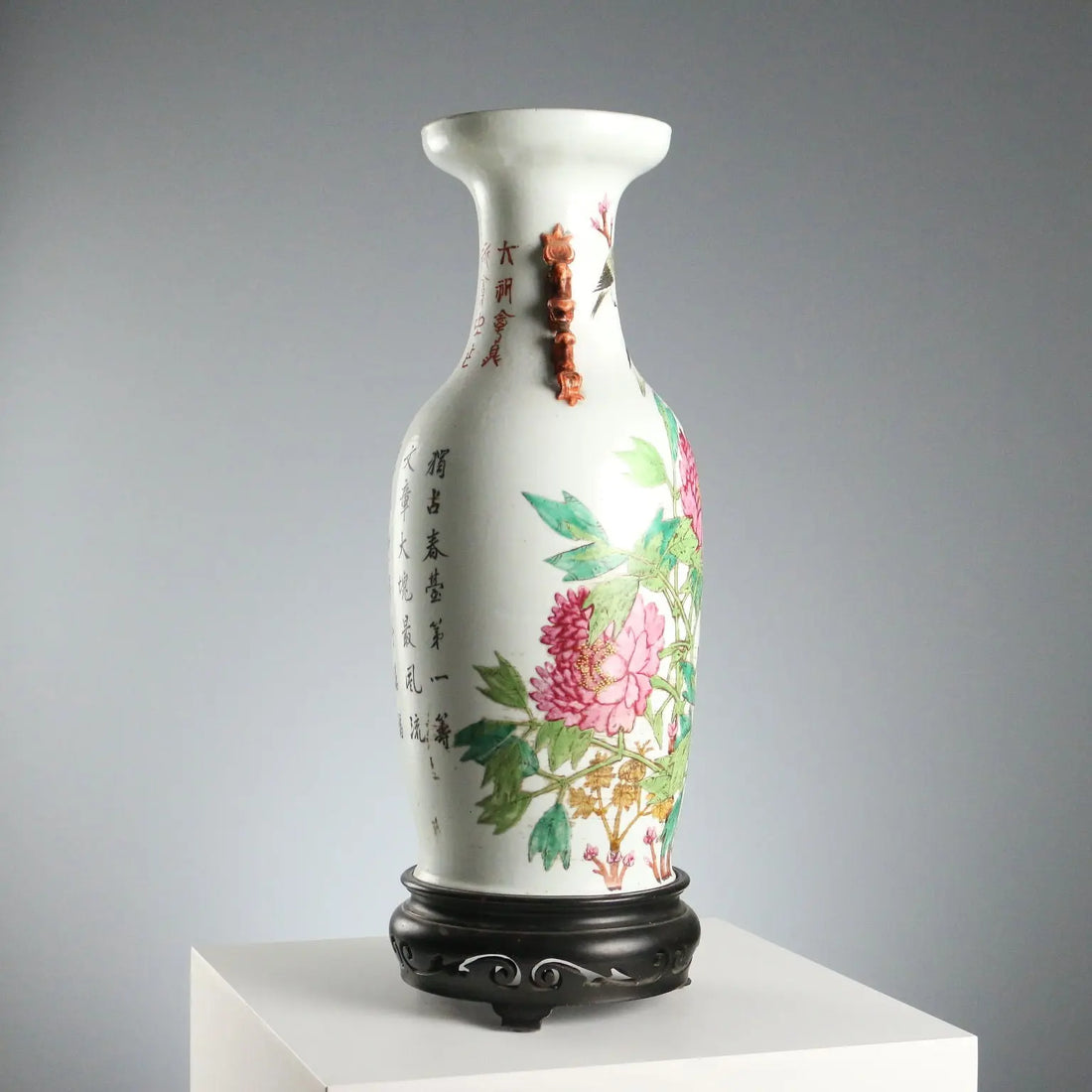 Antique Baluster Shaped Vase Porcelain Wood China XX Century