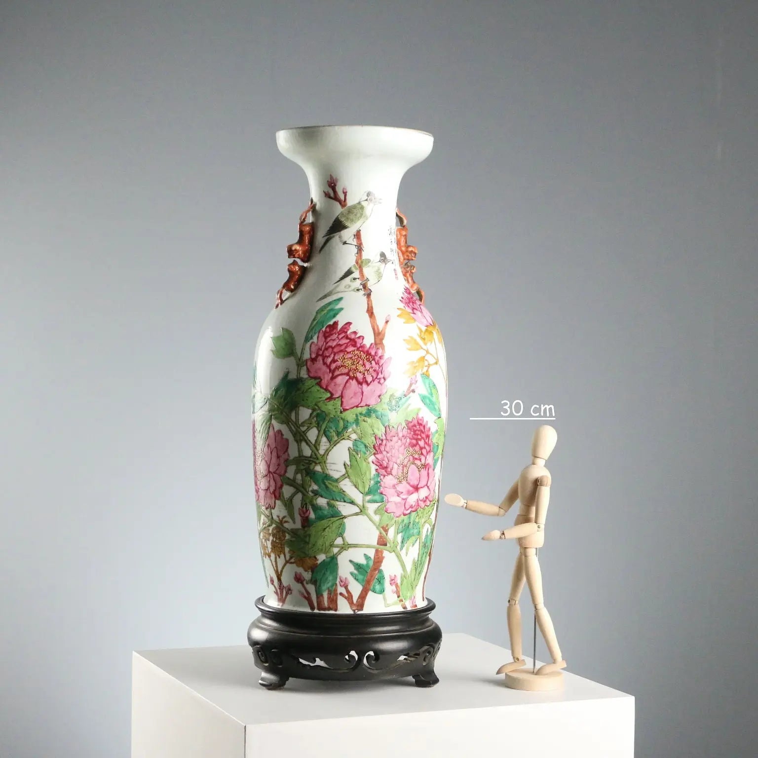 Antique Baluster Shaped Vase Porcelain Wood China XX Century