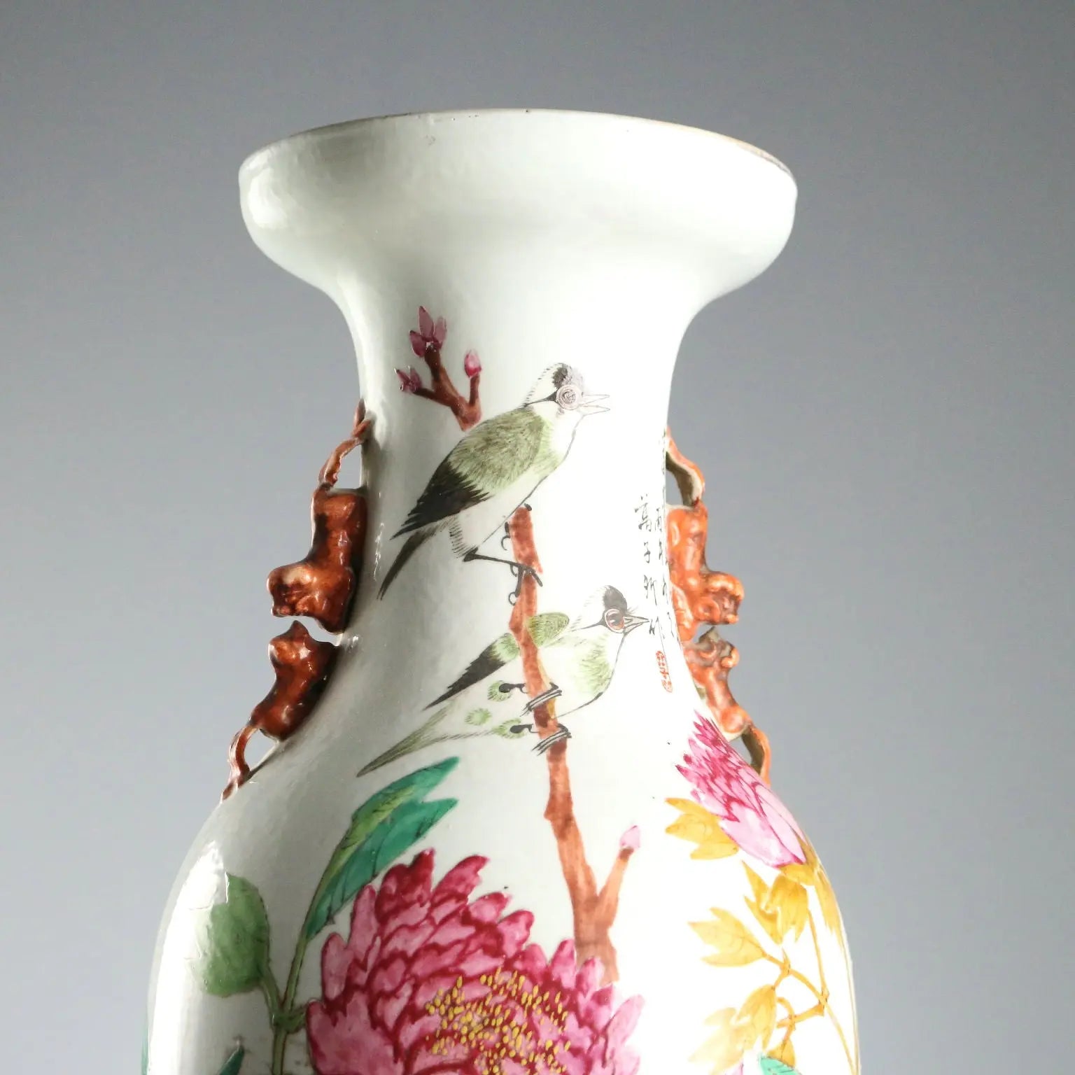 Antique Baluster Shaped Vase Porcelain Wood China XX Century