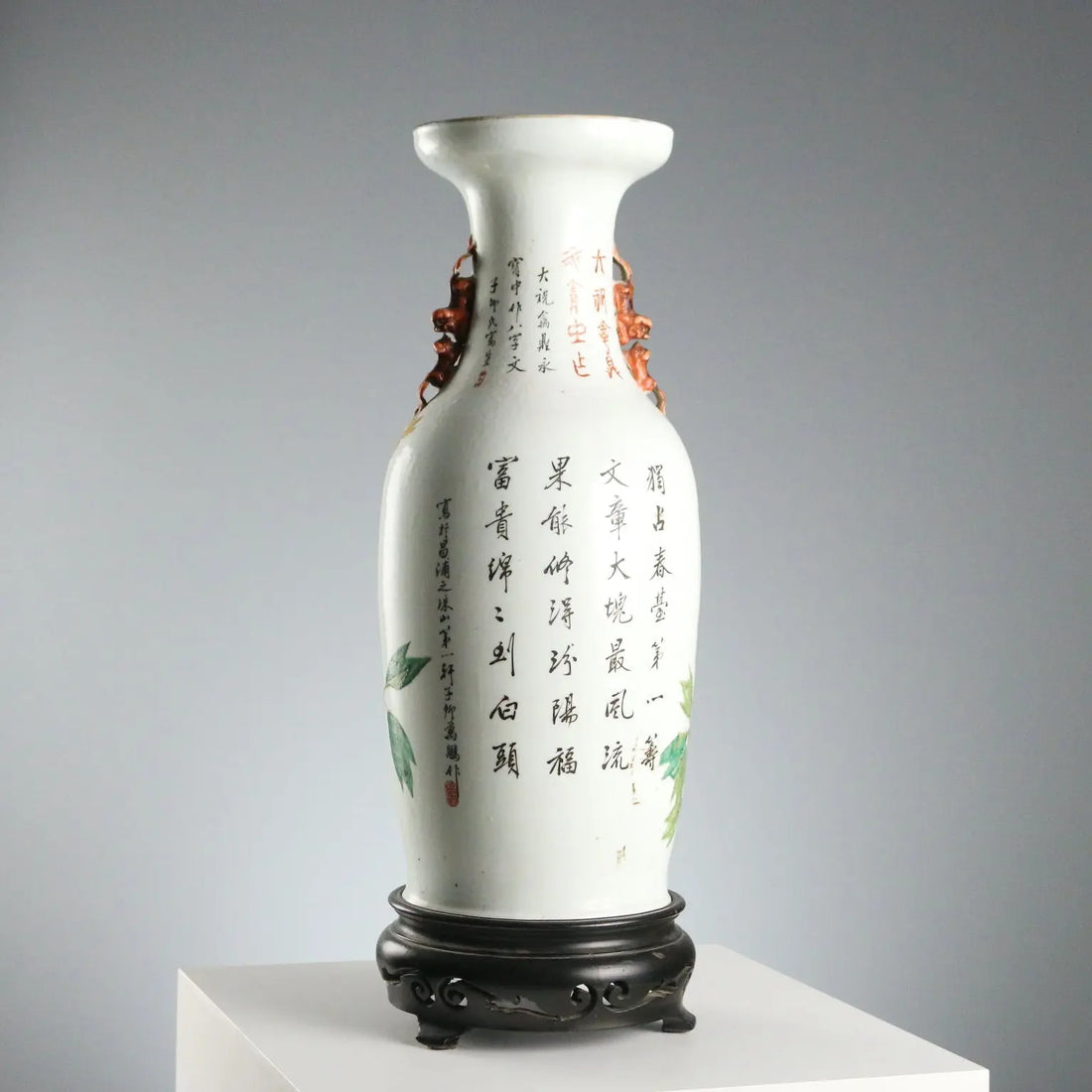Antique Baluster Shaped Vase Porcelain Wood China XX Century