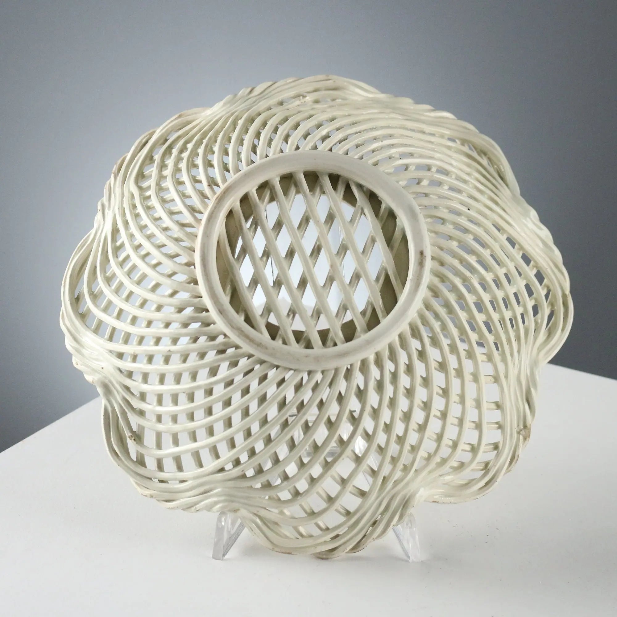 Antique Basket White Earthenware Decorations XIX Century