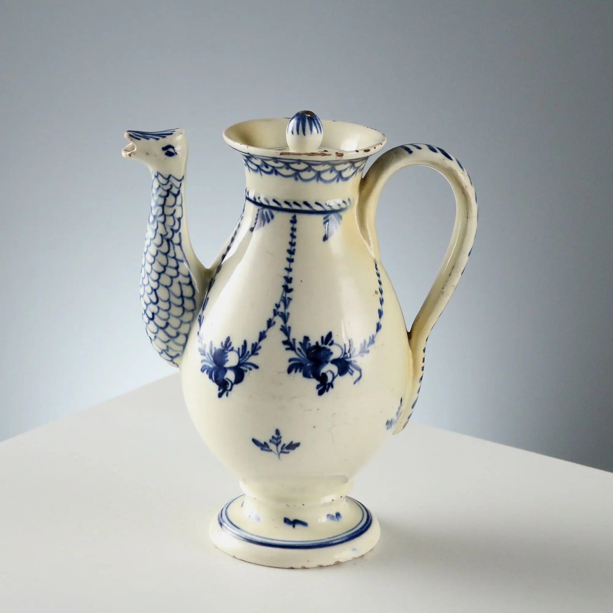 Antique Coffee Pot White Earthenware Decorations Europe XIX Century