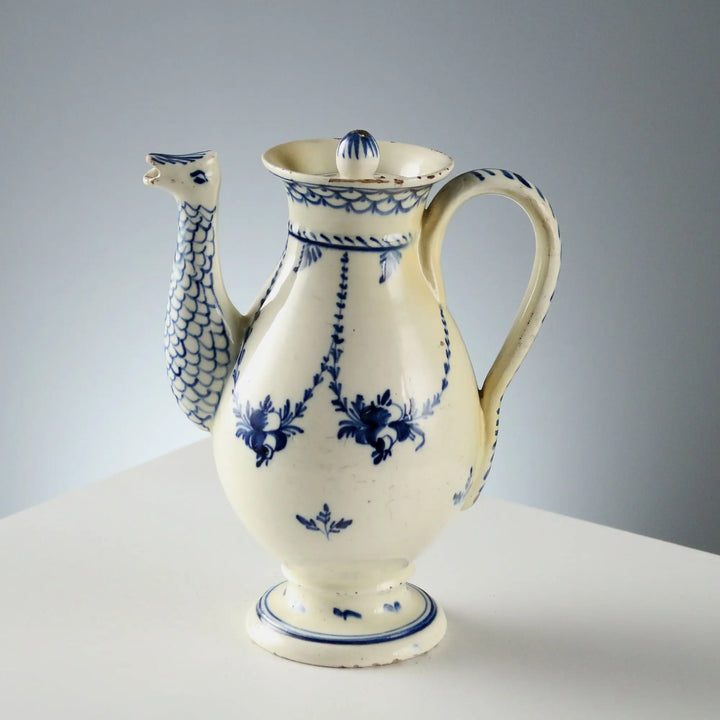 Antique Coffee Pot White Earthenware Decorations Europe XIX Century