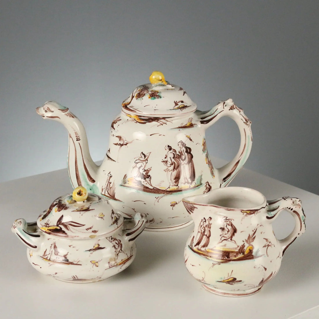 Antique Tea and Coffee Set Majolica Angelo Levantino Italy XX Century