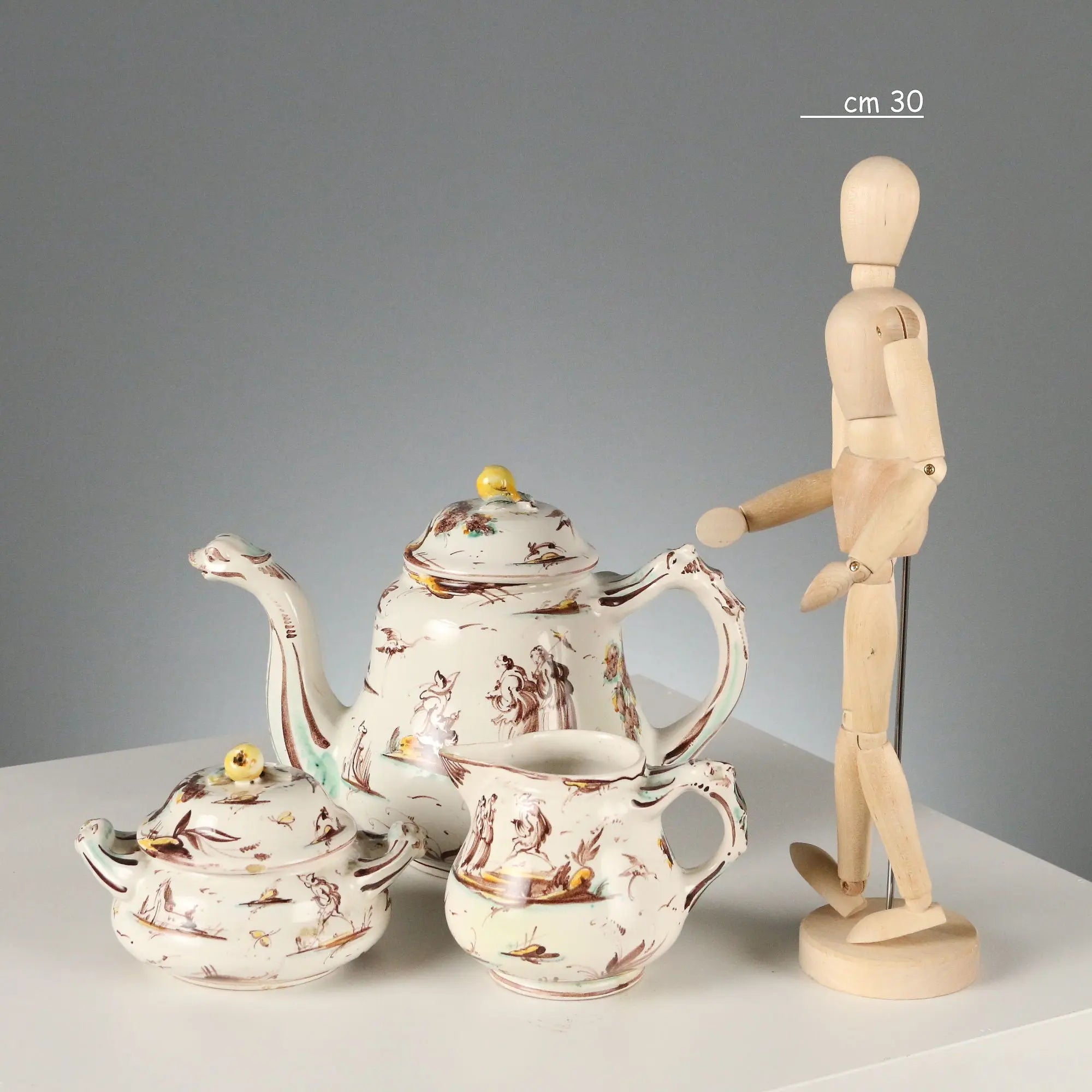 Antique Tea and Coffee Set Majolica Angelo Levantino Italy XX Century