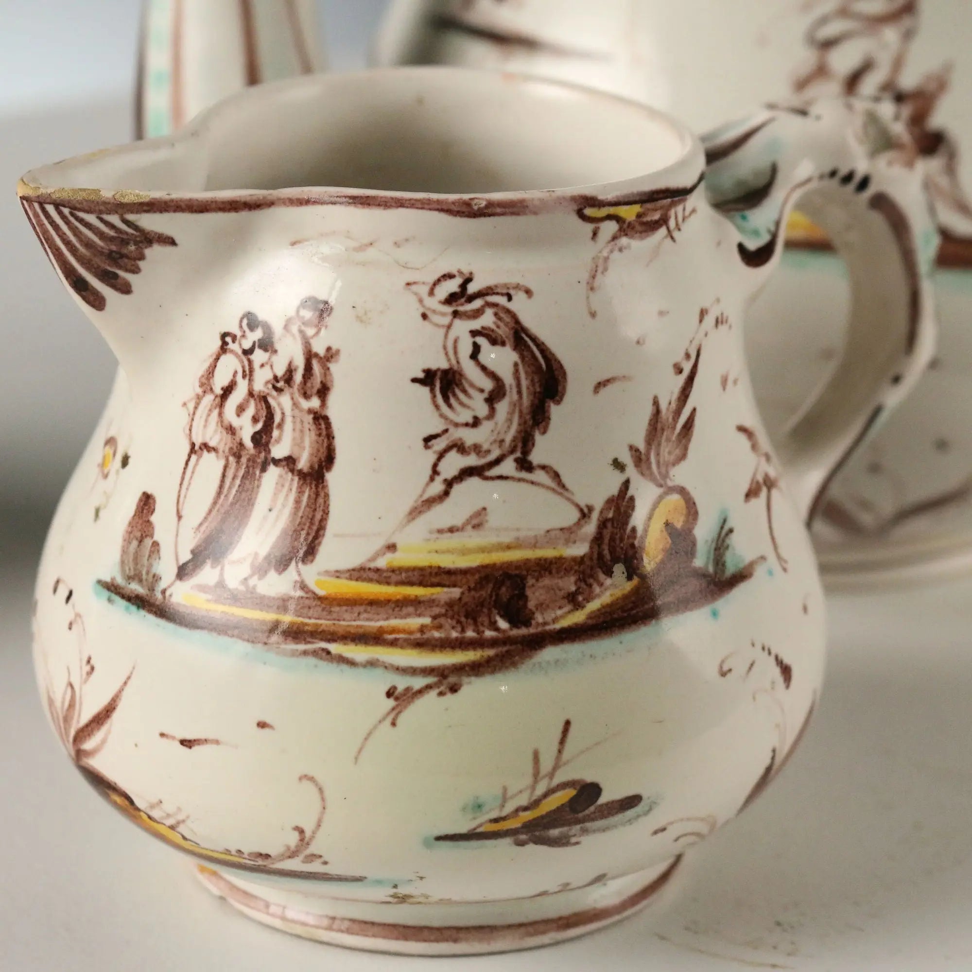 Antique Tea and Coffee Set Majolica Angelo Levantino Italy XX Century