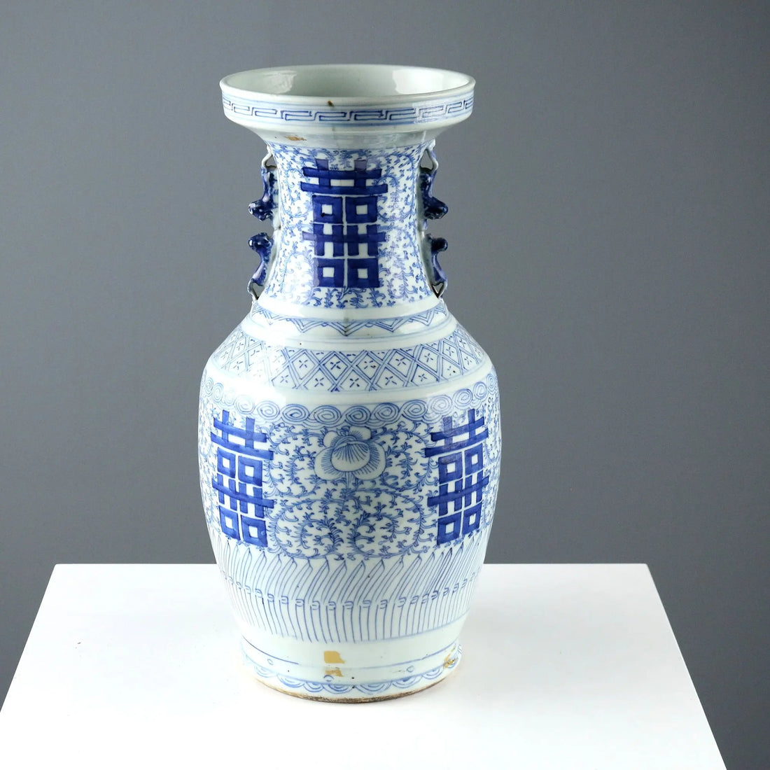 Antique Vase Decorated Porcelain Shuangxi XX Century