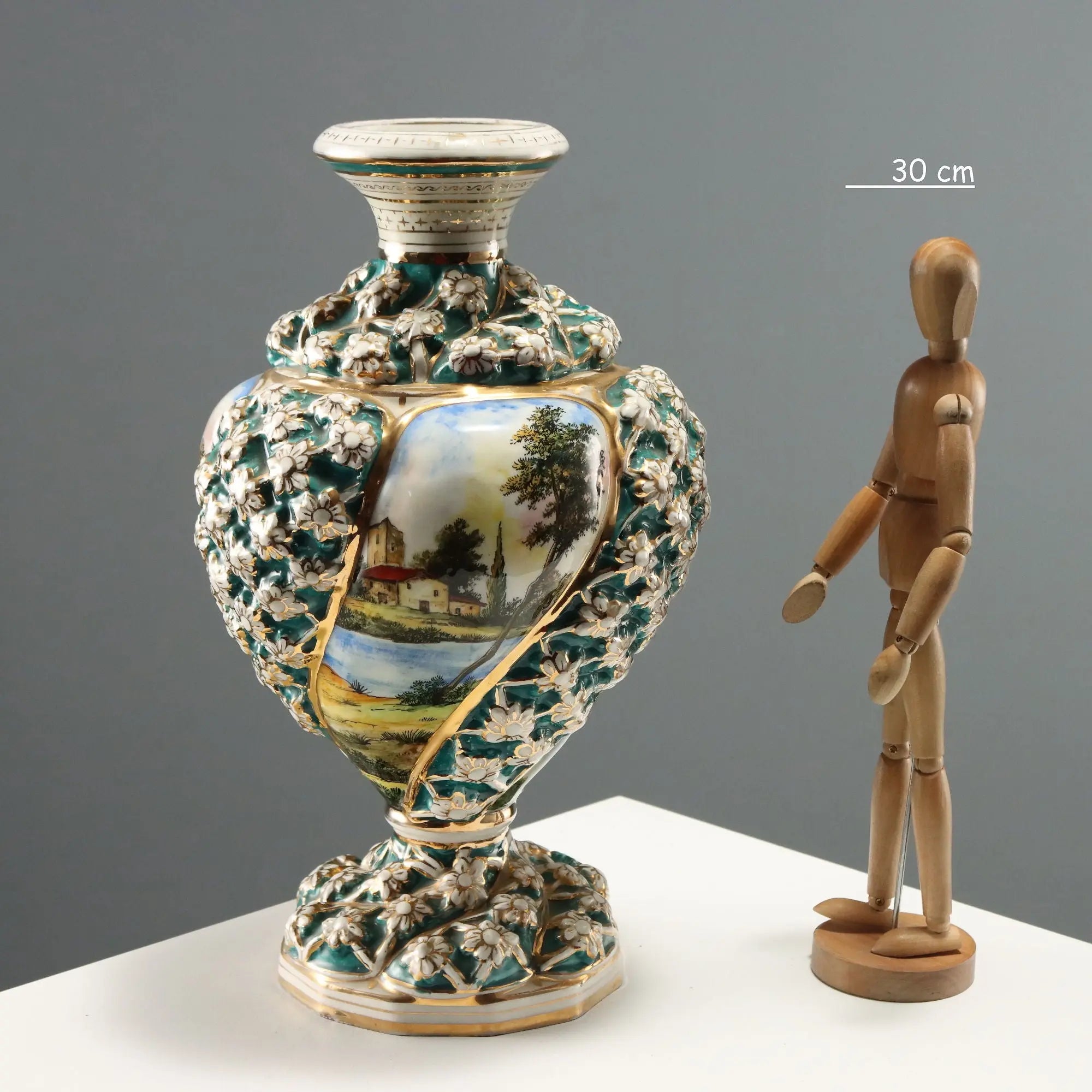Antique Vase Ceramic Decoration with Flowers Italy XX Century