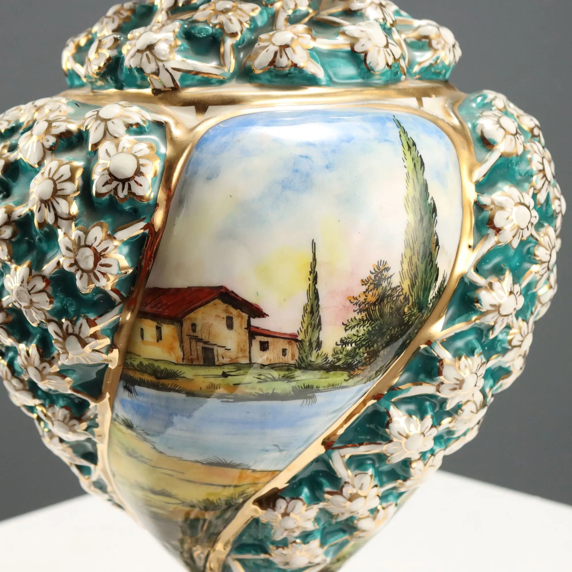Antique Vase Ceramic Decoration with Flowers Italy XX Century