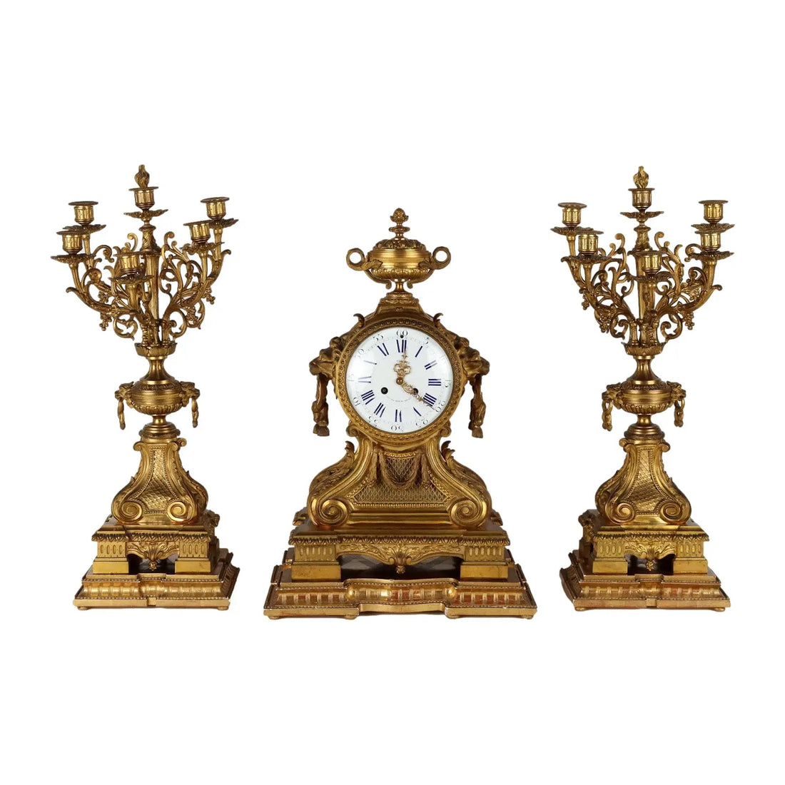 Triptych Clock G. Philippe Bronze France XIX Century | Antiques | Fancy Goods