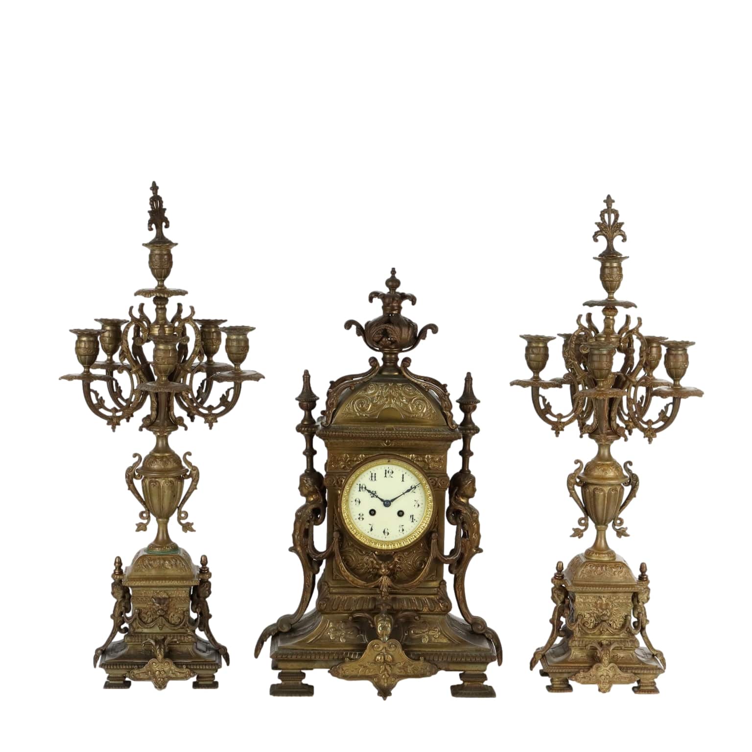 Triptych Clock Bronze France XIX Century - France Last Fourth 19th Century | Antiques  Fancy Goods