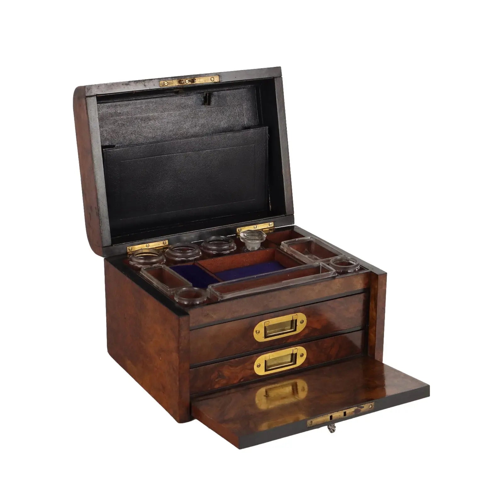 Ancient Lady's Box England '800 Briar Glass Flasks Velvet - England, Late XIX Century | Antiques | Fancy Goods