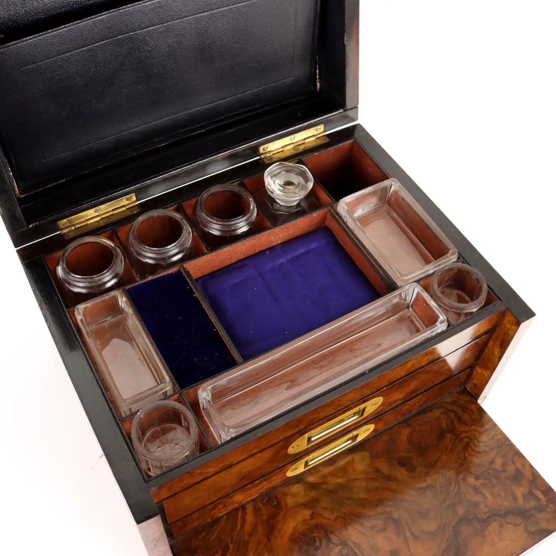 Ancient Lady's Box England '800 Briar Glass Flasks Velvet - England, Late XIX Century | Antiques | Fancy Goods