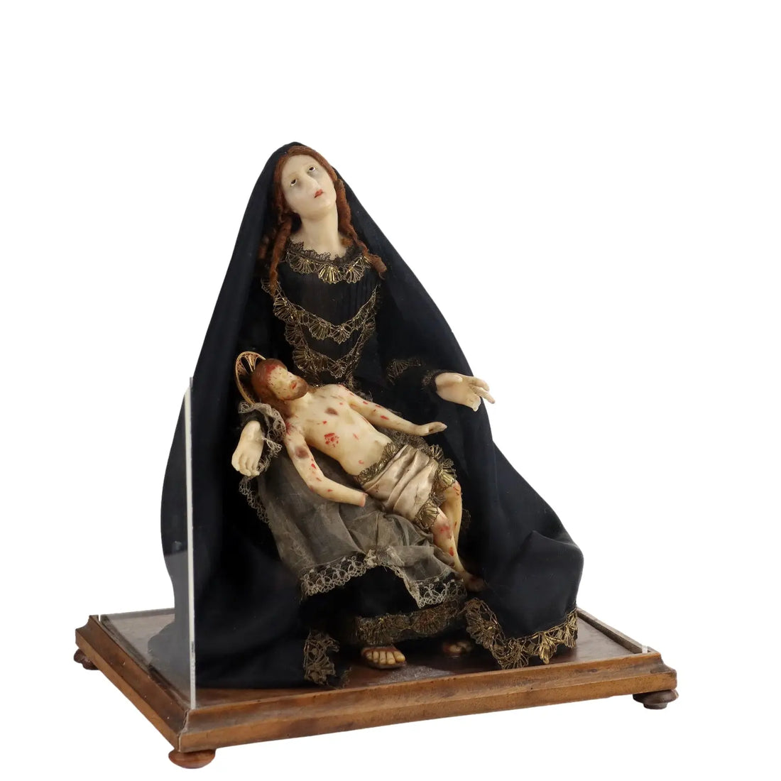 Ancient Sculpture Our Lady of Sorrows Italy '800 Wax Fabric - Southern Italy End of the 19th century | Antiques | Fancy Goods