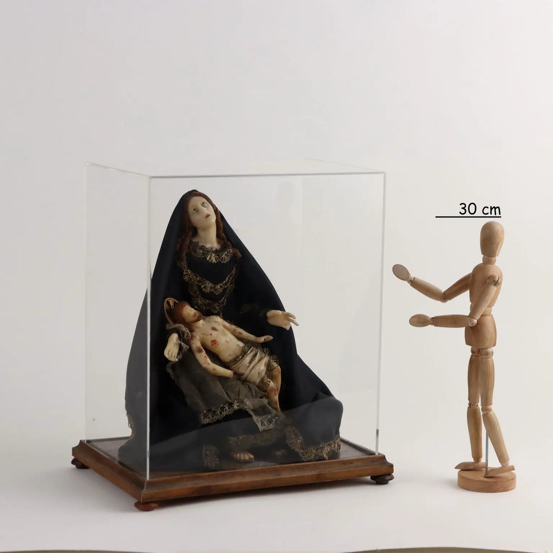 Ancient Sculpture Our Lady of Sorrows Italy '800 Wax Fabric - Southern Italy End of the 19th century | Antiques | Fancy Goods