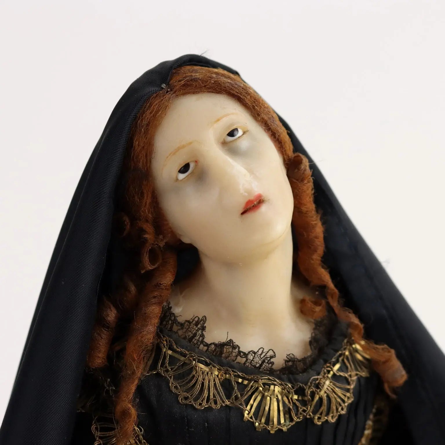 Ancient Sculpture Our Lady of Sorrows Italy '800 Wax Fabric - Southern Italy End of the 19th century | Antiques | Fancy Goods