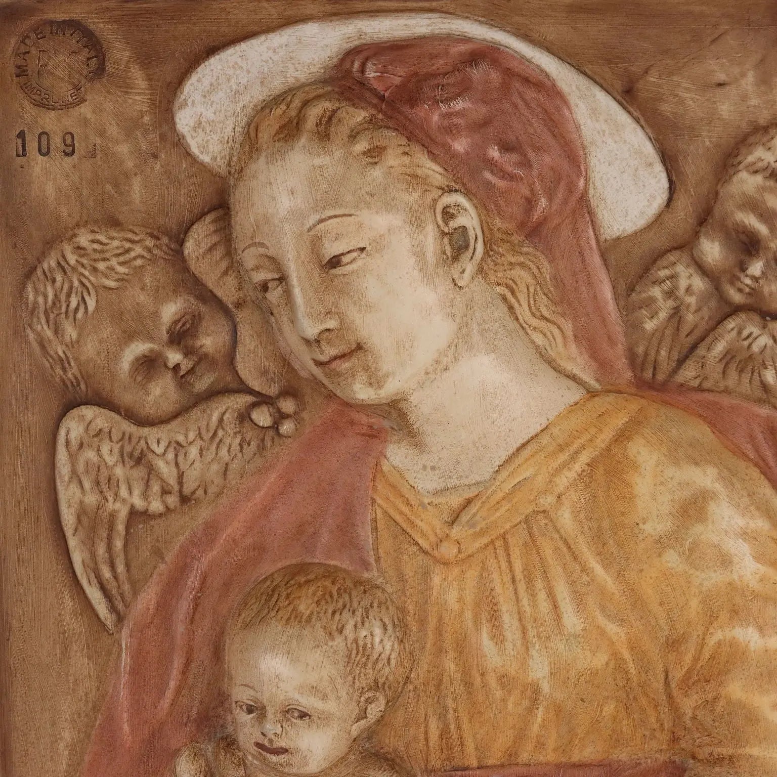 Ancient Sculpture Virgin Mary Italy '900 Painting Bas-Relief Plaster - Italy, XX Century | Antiques | Fancy Goods