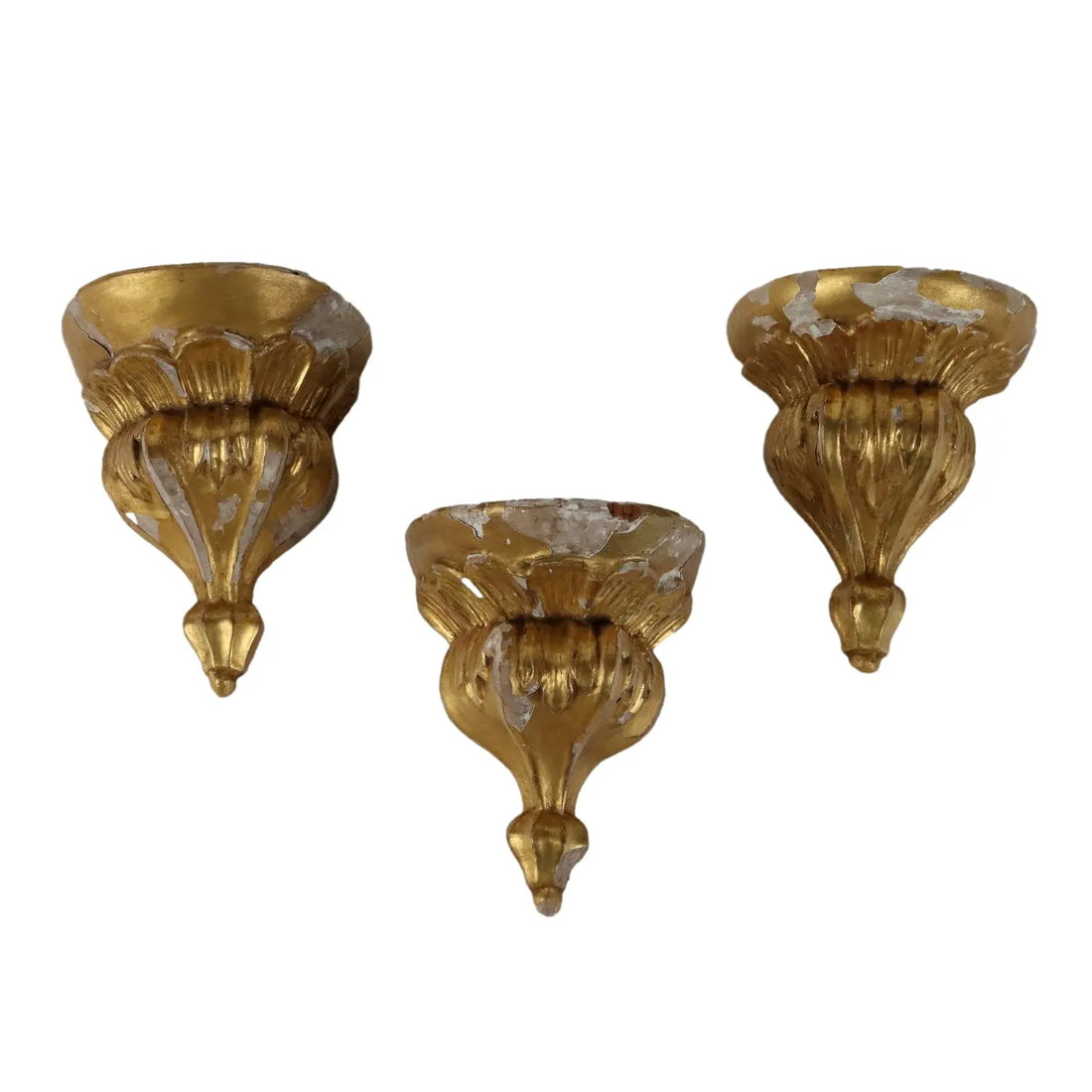 Group of 3 Ancient Shelves '800 Carved and Gilded Wood Fake Marble - Italy, XIX Century | Antiques | Fancy Goods