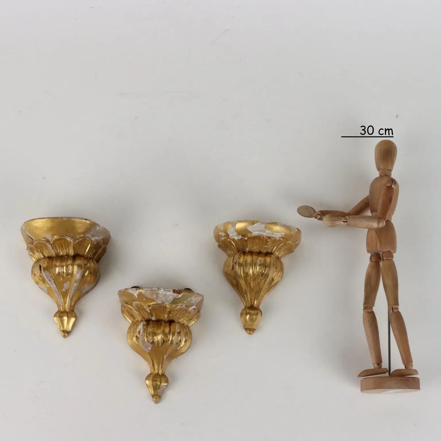 Group of 3 Ancient Shelves '800 Carved and Gilded Wood Fake Marble - Italy, XIX Century | Antiques | Fancy Goods