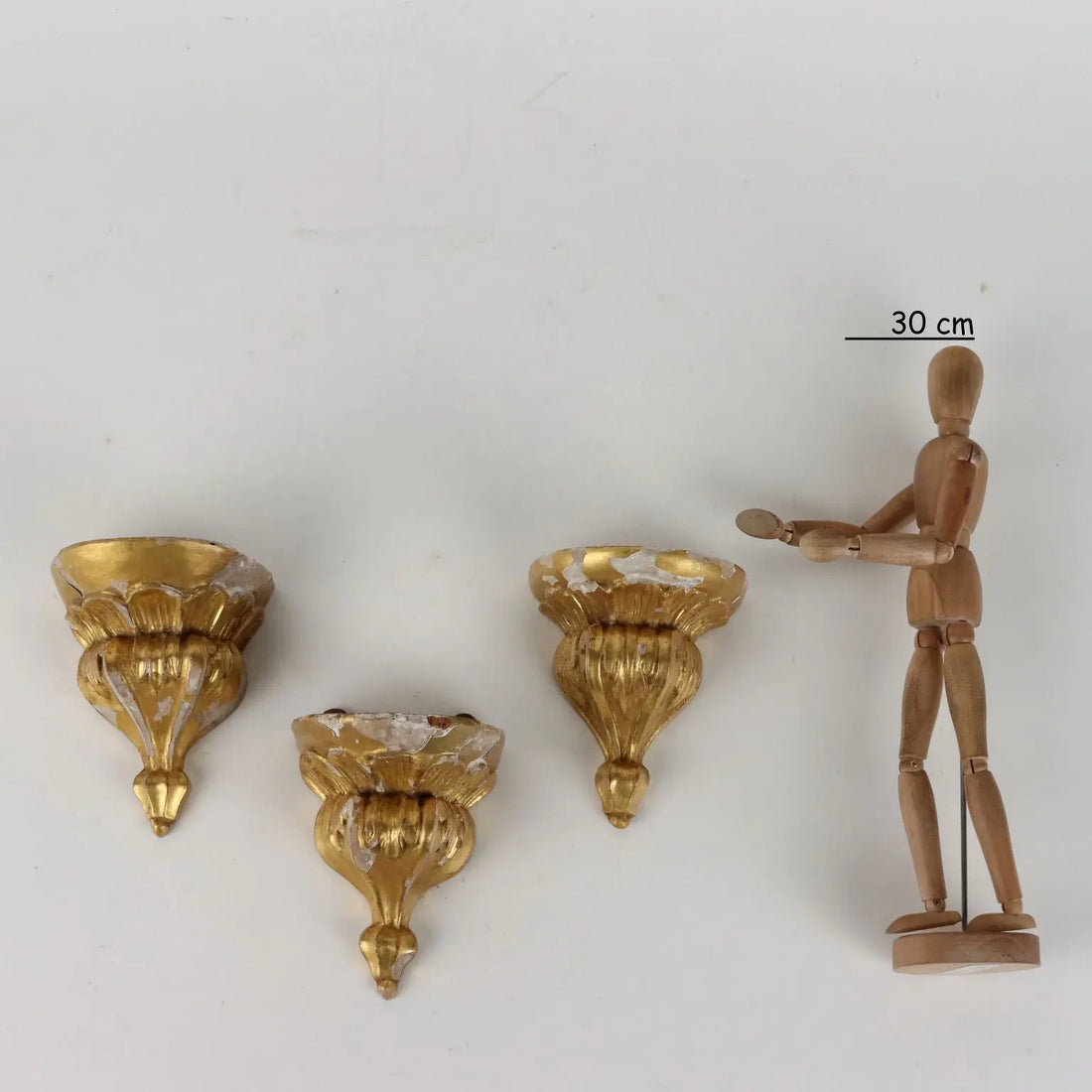 Group of 3 Ancient Shelves '800 Carved and Gilded Wood Fake Marble - Italy, XIX Century | Antiques | Fancy Goods