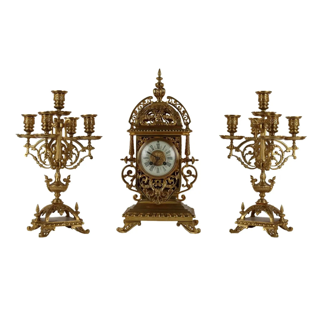 Tryptich Ancient Clock Eclectism '800 Gilded Bronze Plants Motifs - France, Eclecticism (1870-1890) | Antiques | Fancy Goods