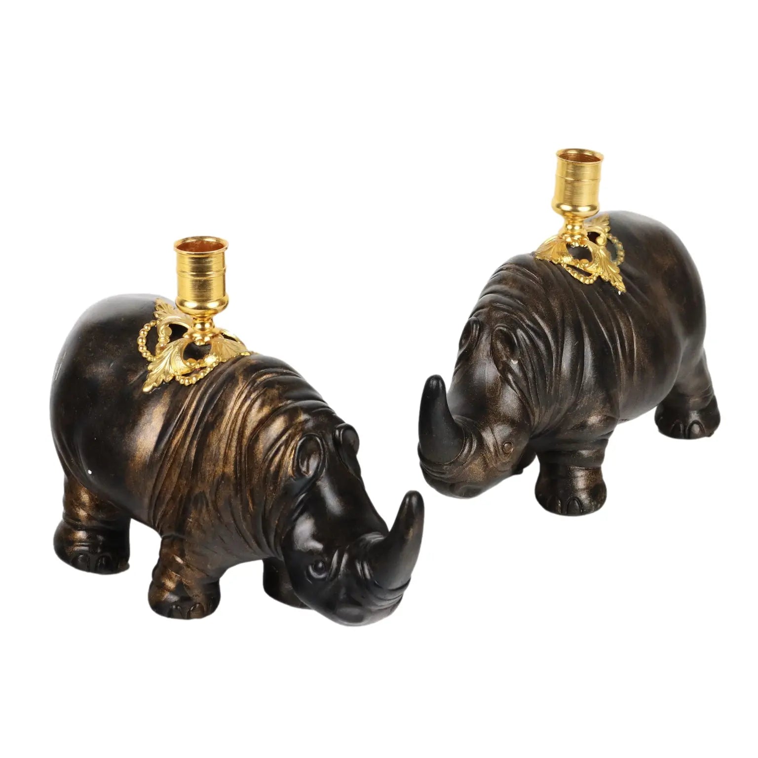 Pair of Rhinoceroses Candle-Holder J. Luc Maisiere '900 Plaster - France, XX-XXI Century | Antiques | Fancy Goods