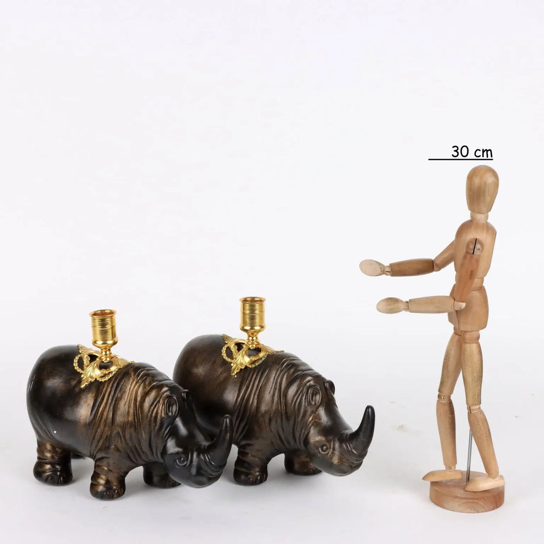 Pair of Rhinoceroses Candle-Holder J. Luc Maisiere '900 Plaster - France, XX-XXI Century | Antiques | Fancy Goods