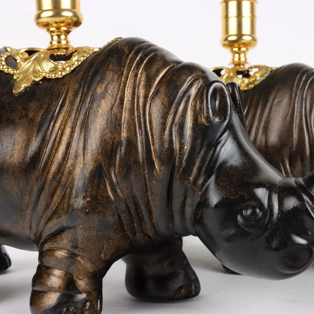 Pair of Rhinoceroses Candle-Holder J. Luc Maisiere '900 Plaster - France, XX-XXI Century | Antiques | Fancy Goods