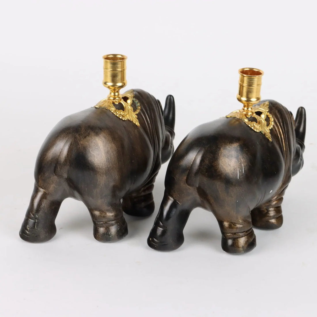 Pair of Rhinoceroses Candle-Holder J. Luc Maisiere '900 Plaster - France, XX-XXI Century | Antiques | Fancy Goods