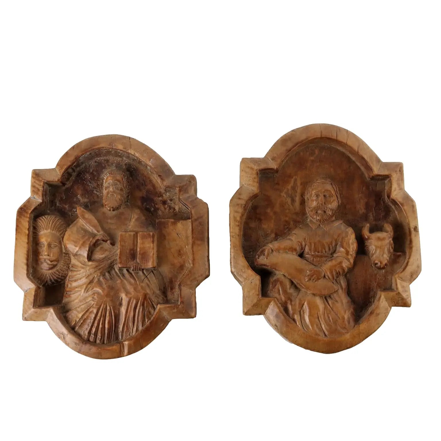 Pair of Ancient Tiles The Evangelists Early XX Century Linden - Italy, First Half XX Century | Antiques | Fancy Goods
