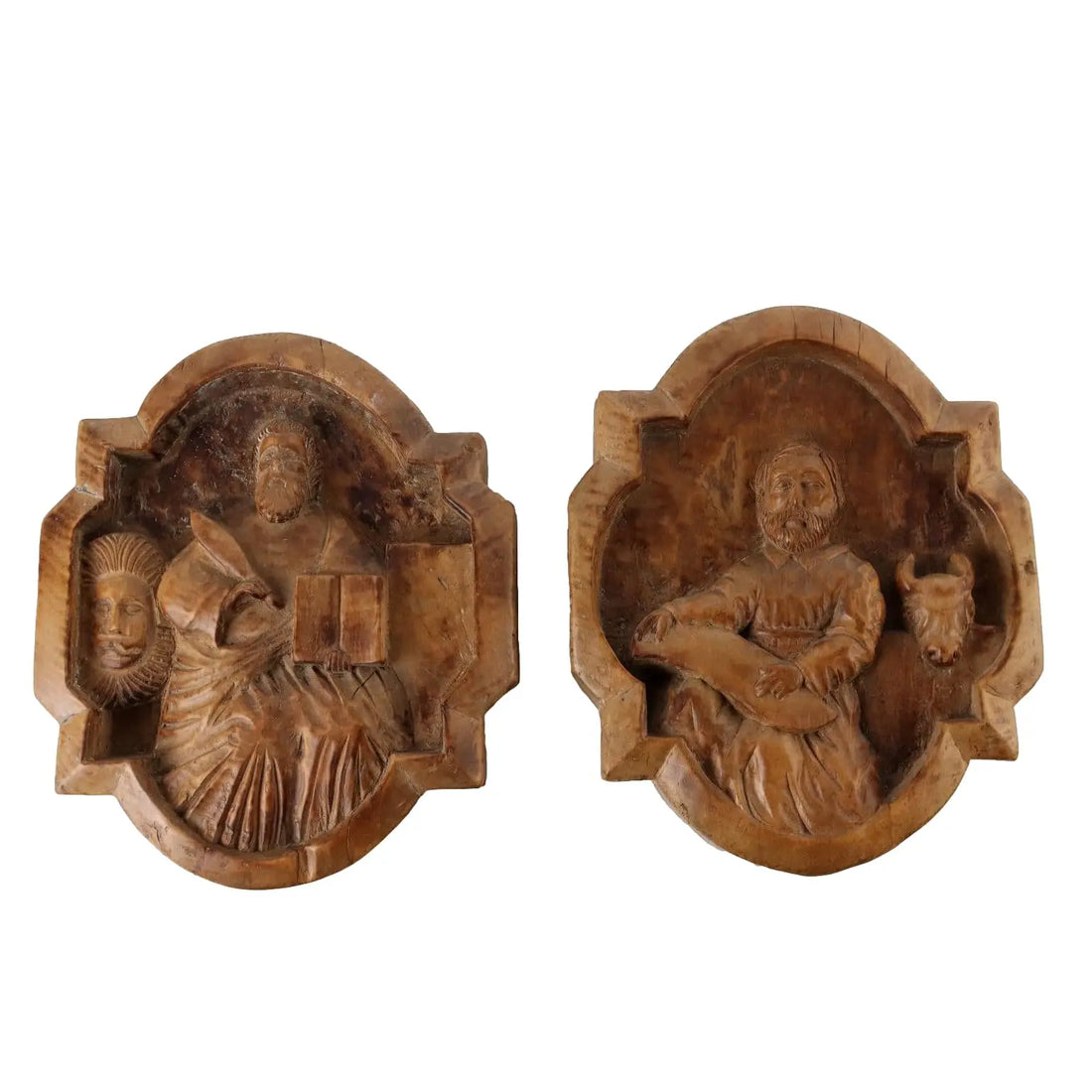 Pair of Ancient Tiles The Evangelists Early XX Century Linden - Italy, First Half XX Century | Antiques | Fancy Goods