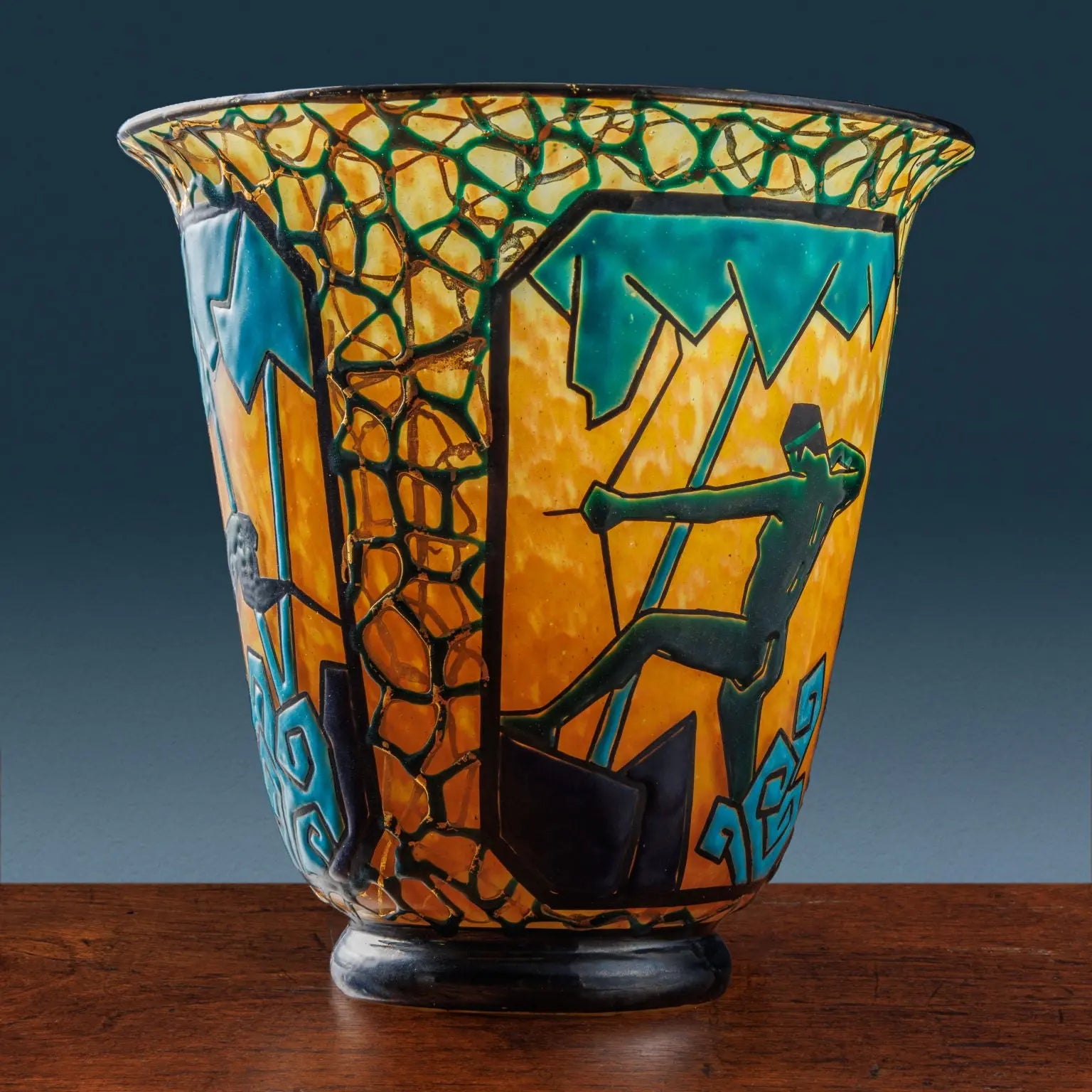 Anique Archer and Deer Vase Marcel Goupy Glass Paris 1925-28