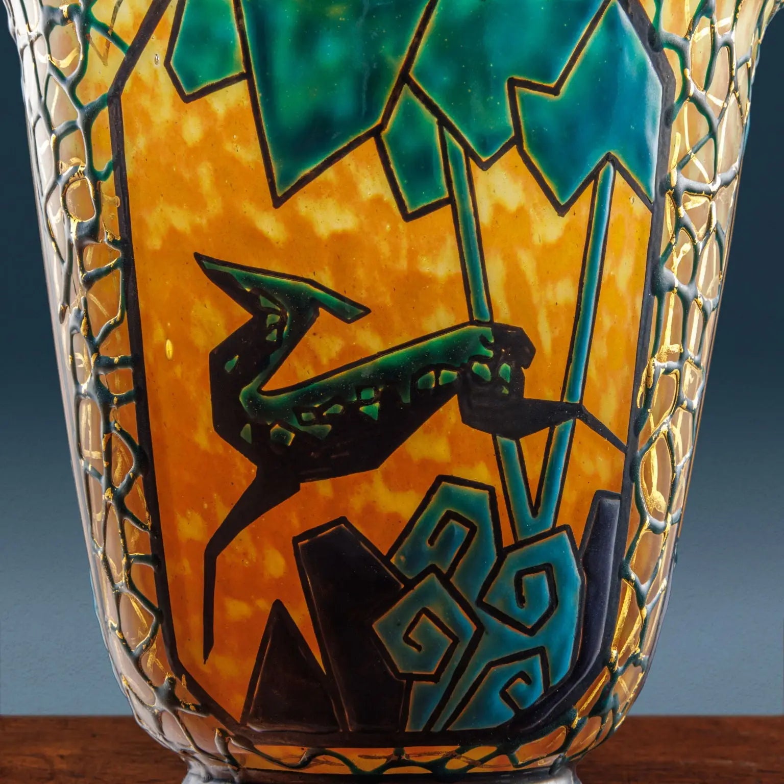 Anique Archer and Deer Vase Marcel Goupy Glass Paris 1925-28